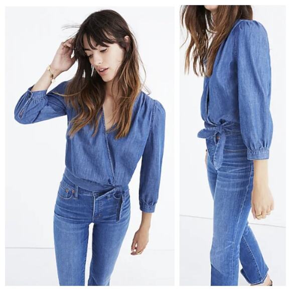 Madewell Women's Denim Wrap Top Chambray Size S - Picture 1 of 8